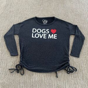Chaser Grey "Dogs Love Me" Crewneck Sweatshirt with Ties on the Sides